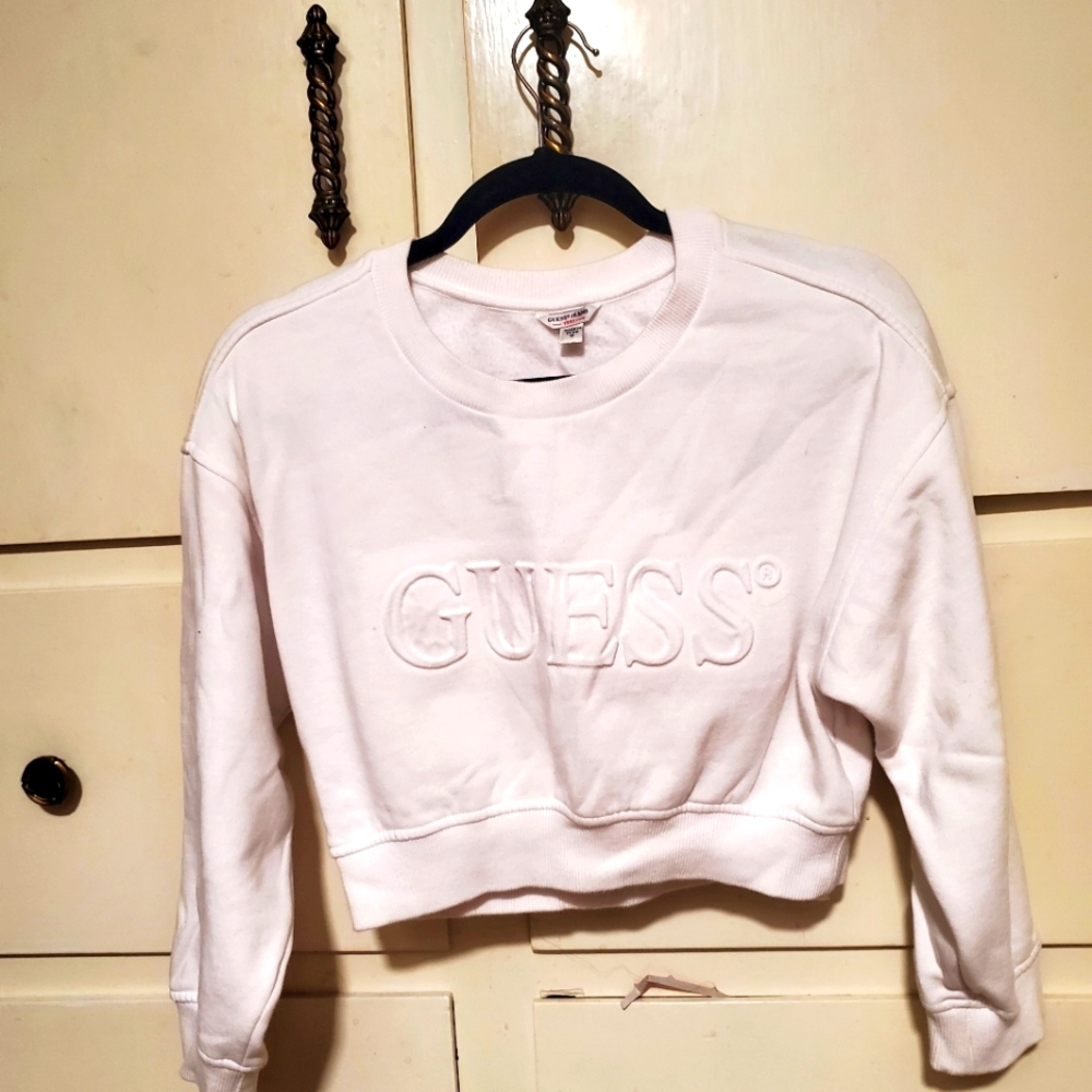 GUESS Women's White Cropped Sweatshirt